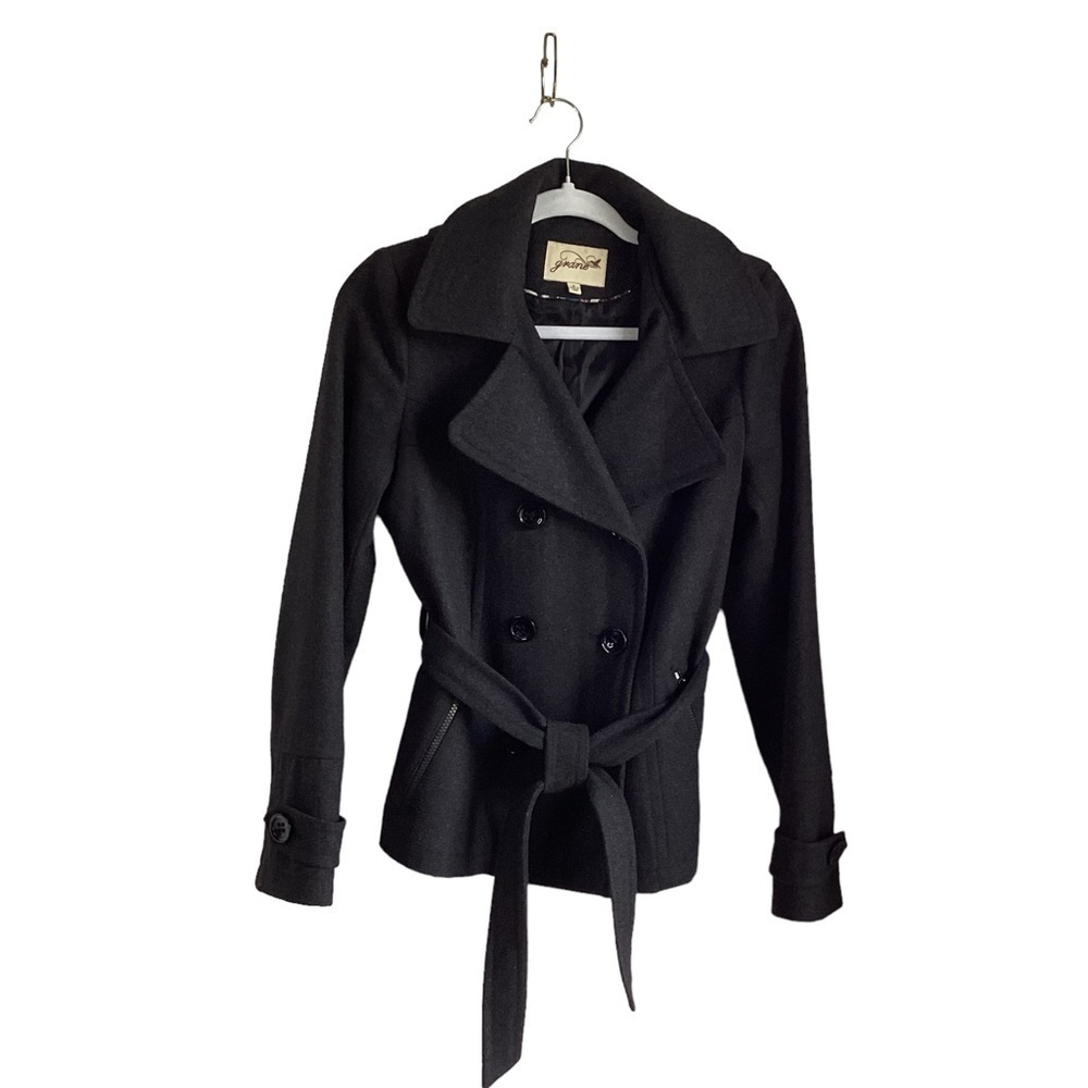 Grane Women’s Gray Hooded Pea Coat With Belt.  Size M